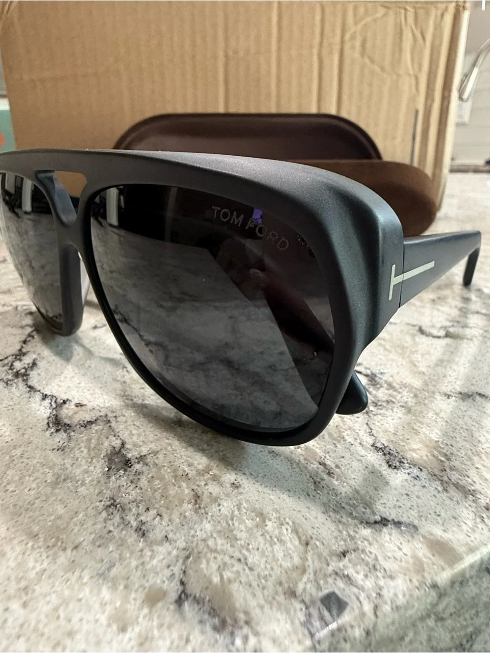 Tom Ford Black Oversized Pilot Sunglasses with Dark Lenses